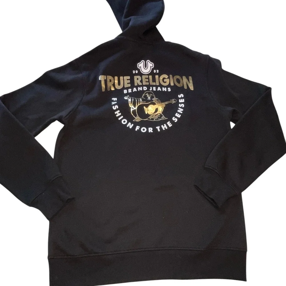New True Religion Men's Jet Black‎ Foil Triology Hoodie Size Medium Full Zip NWT